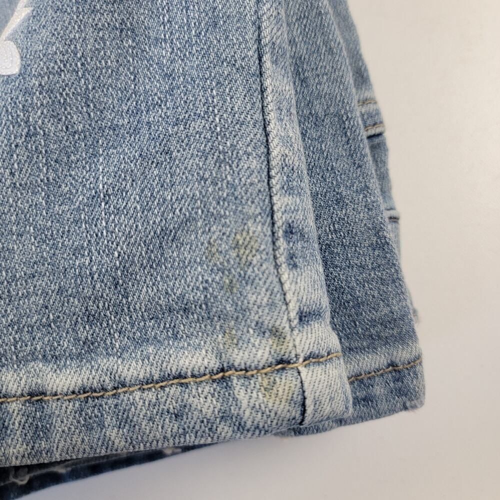 Free People High Rise Wide Leg Blue Denim Floral Jeans Sz 27 Embroidered Boho - Picture 11 of 11